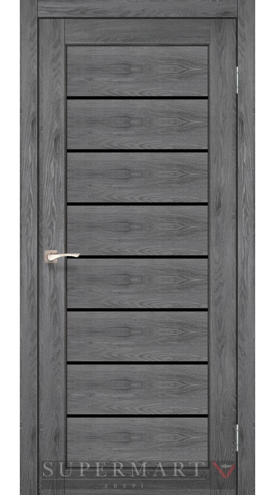 Двері Корфад Piano Deluxe PND-01 дуб марсала скло чорне