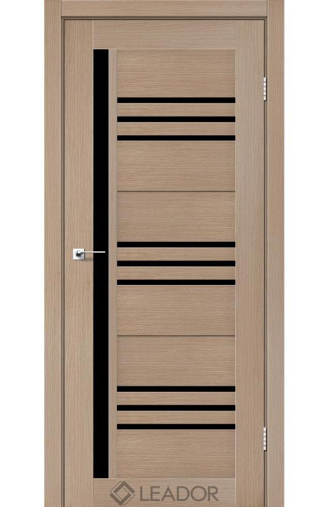 Двері Леадор Compania дуб мокко скло чорне